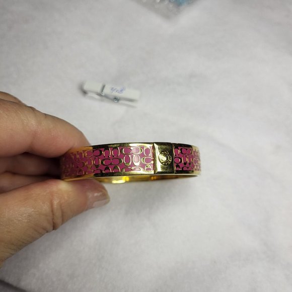 Coach Gold Pink Metal Bangle Bracelet 1/2" Wide Stamped .......415 - Picture 4 of 9